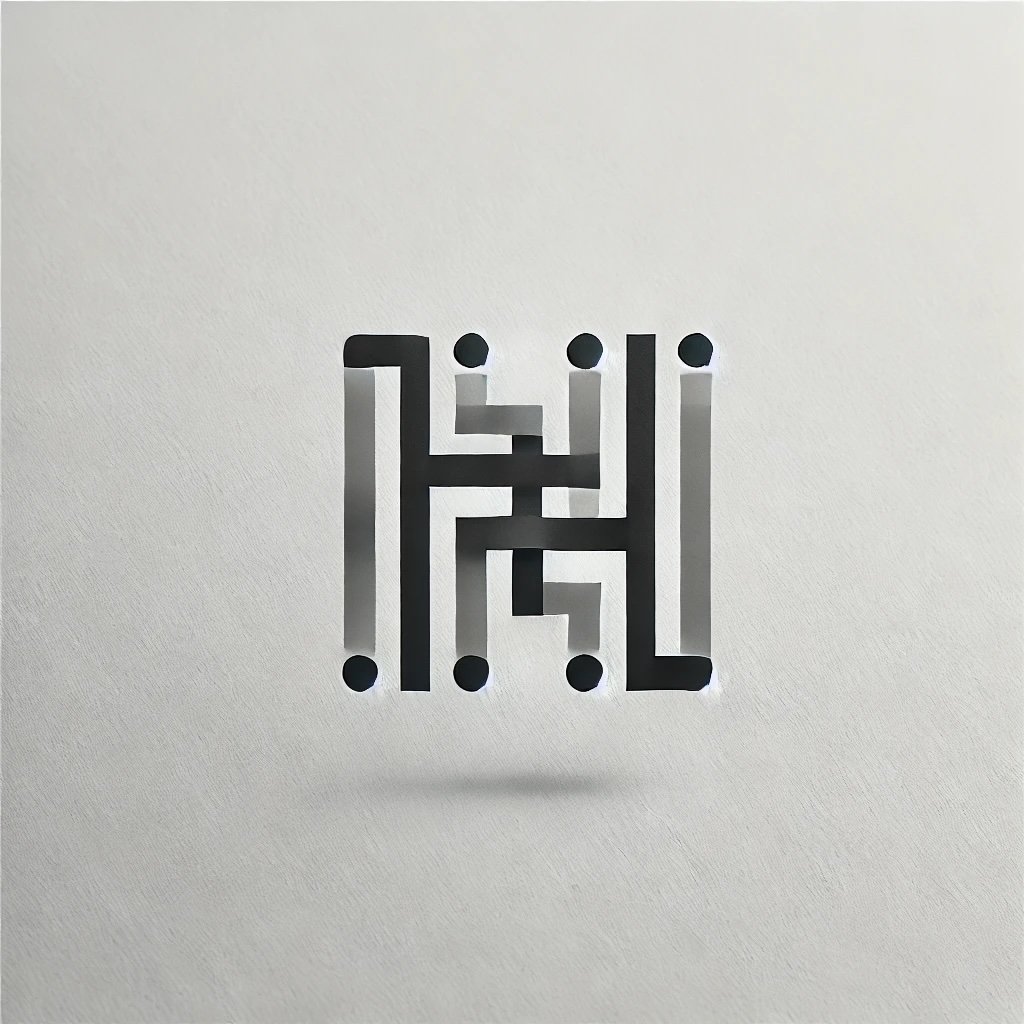 Hidden Manager monogram with interlocking paths and circular terminals